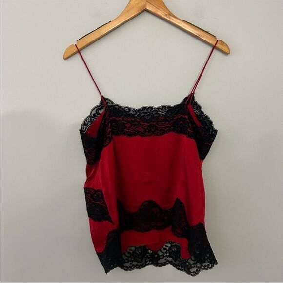 Alice + Olivia Dorine Mock-Wrap Lace-Trim Silk Camisole Top size M - Picture 3 of 9